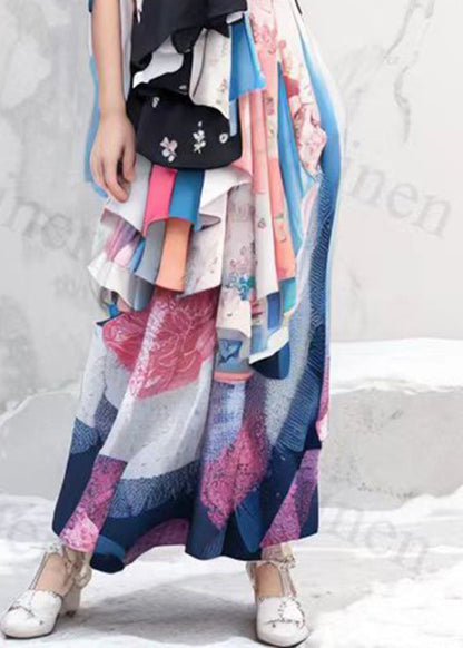 Rainbow Asymmetrical Print Silk Long Dresses Summer