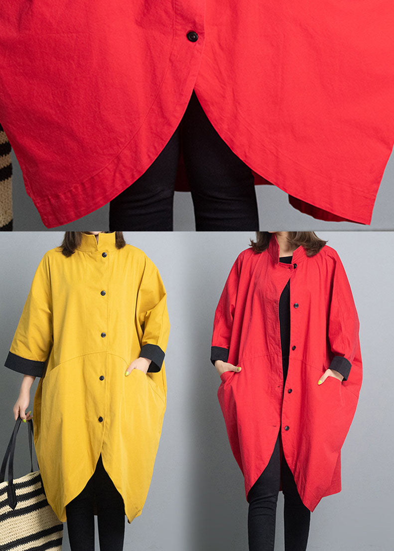 Simple Yellow Button Asymmetrical Design Fall Coat