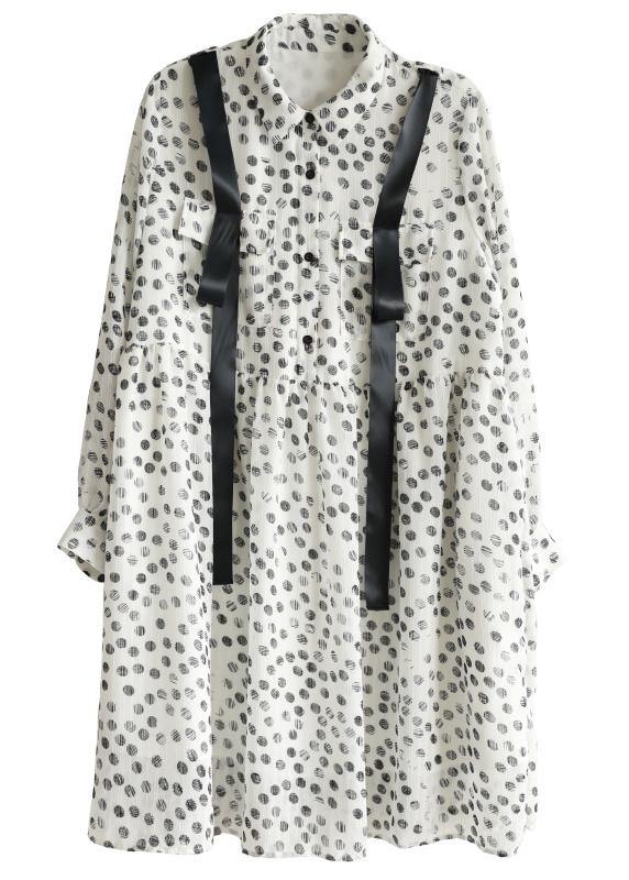 Boutique White Dot Chiffon Pockets Summer Dresses