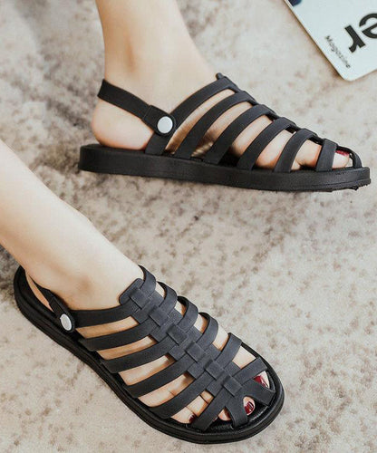 Splicing Hollow Out Black Slide Sandals