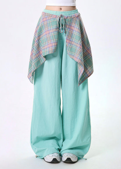 Rose Elastic Waist Patchwork Exra Large Hem Cotton Pants Spring