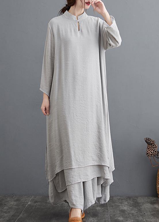 Spring Gray Medium Length Dress Wide Leg Pants Two Piece Set
