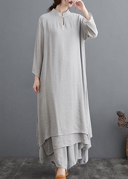 Spring Gray Medium Length Dress Wide Leg Pants Two Piece Set