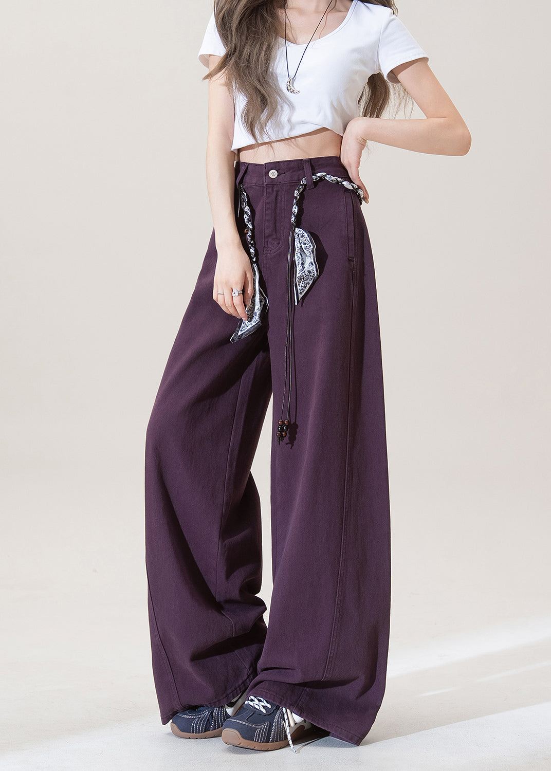 Purple Pockets High Waist Denim Pants Fall