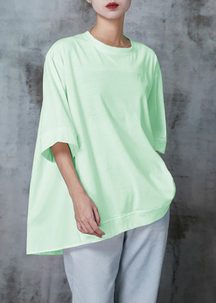 Green Cotton Pullover Sweatshirt Oversized Half Sleeve Summer