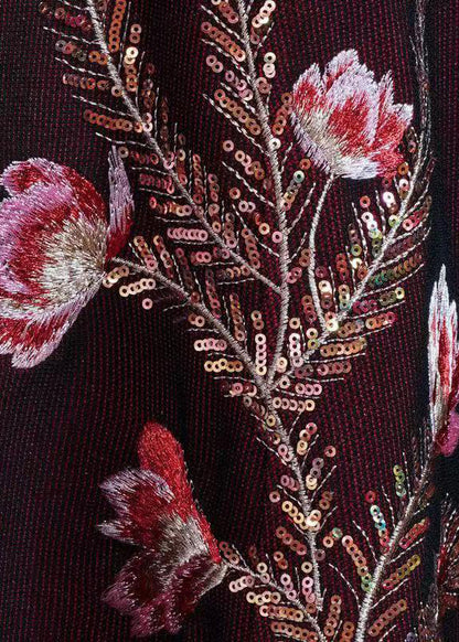 Purple Embroideried Sequins Cotton Long Dress Spring