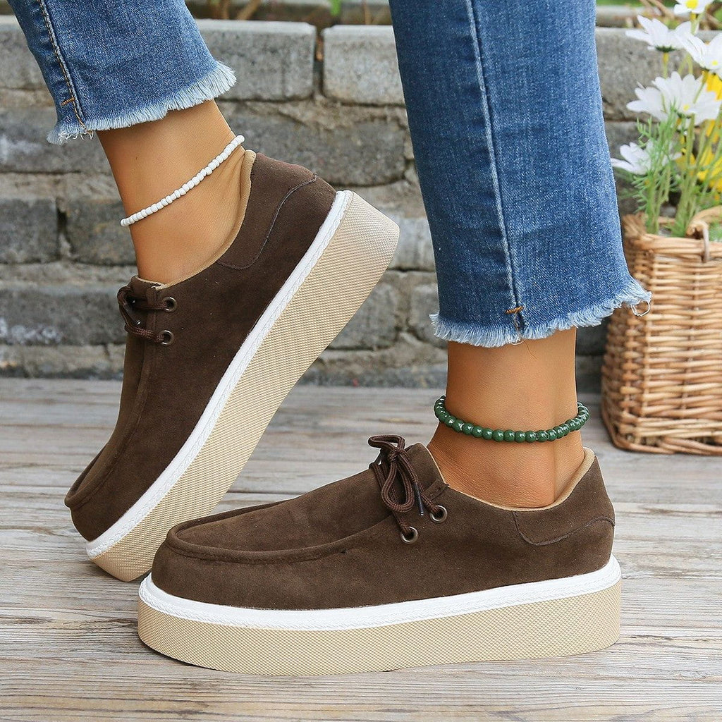 JO | Womens Lace-Up Flats with Thick Sole Sneakers