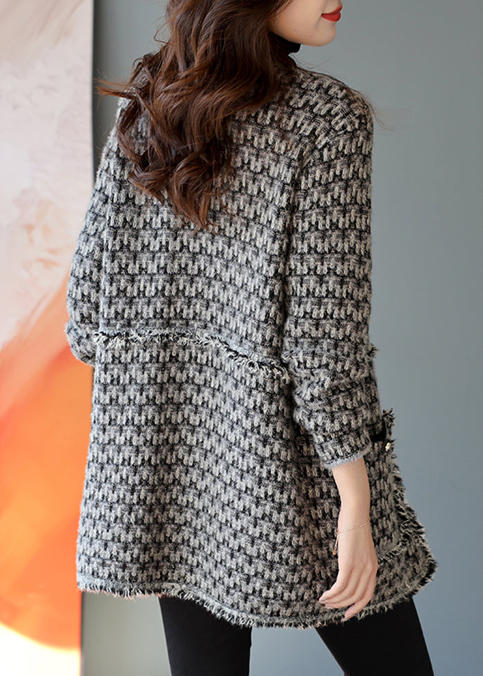 Black Tasseled Plaid Cotton Coats Spring