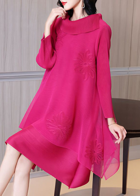 Rose Turtleneck Zircon Patchwork Tulle Dresses Spring