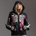 Women's Vintage Skull And Black Cat Art Knit Hoodie elevenforest