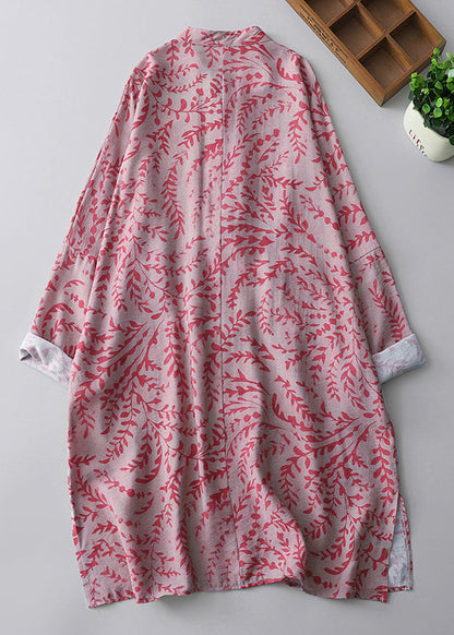 Pink Oversized Print Linen Oriental Dresss Spring