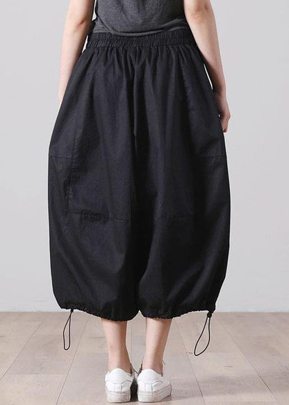 Classy Black Pockets Wide Leg Cotton Pants