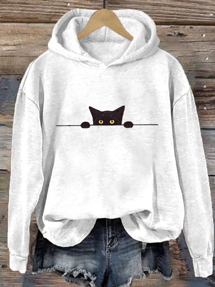 Comstylish Women's Casual Funny Black Cat Print Hoodie