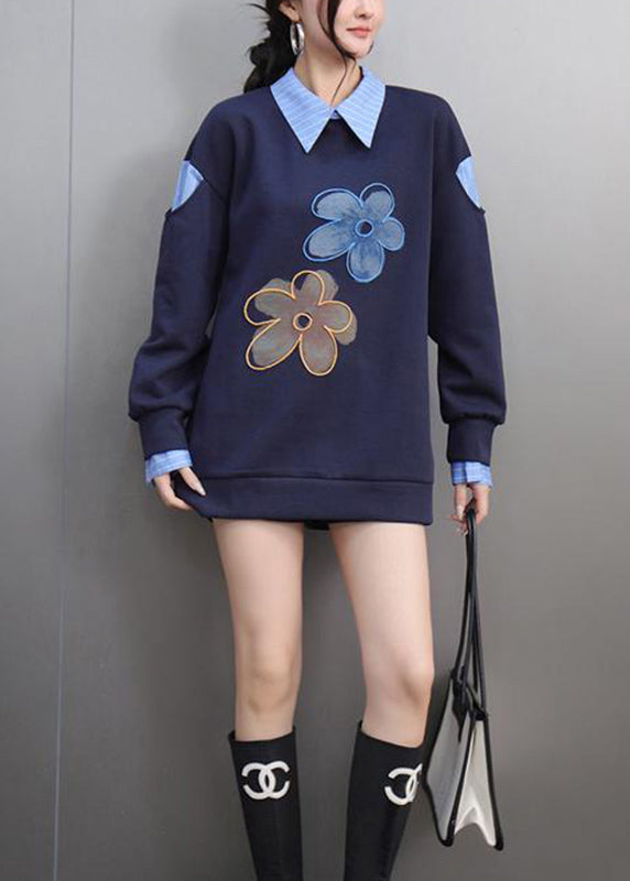 Blue Striped Print Patchwork Sweatshirts Spring