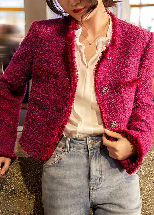 Rose O Neck Button Patchwork Cotton Coat Fall