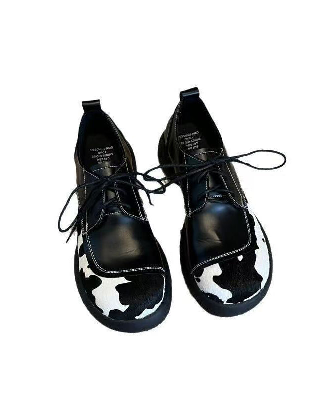 Black Lace Up Splicing Platform Loafers for
