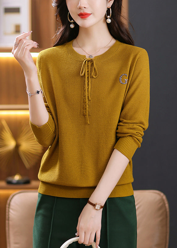Brick Red O Neck Lace Up Knit Short Sweater Spring