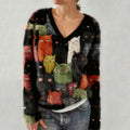 Lovely Cat Pattern V Neck Cozy Plush Sweatshirt elevenforest