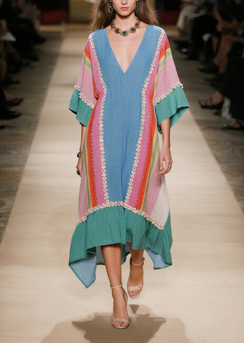 Loose Colorblock Oversized Cotton Long Dress Summer