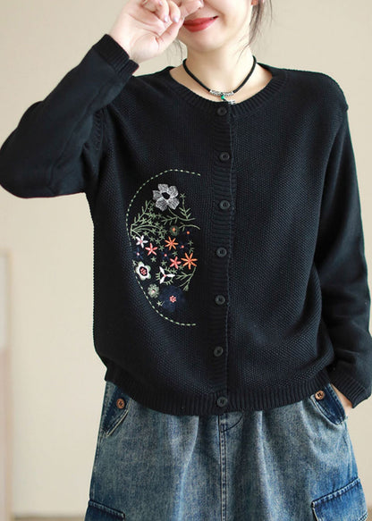 Style Coffee Embroideried Button Patchwork Knitting Coats Fall