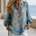 Comstylish Vintage Gradient Marble Texture And Cherry Blossoms Pattern Art Linen Shirts