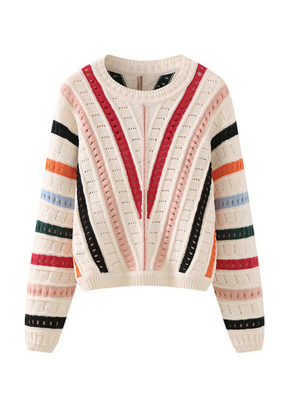 Original Design O-neck Striped Hollow Out Knit Sweaters Spring