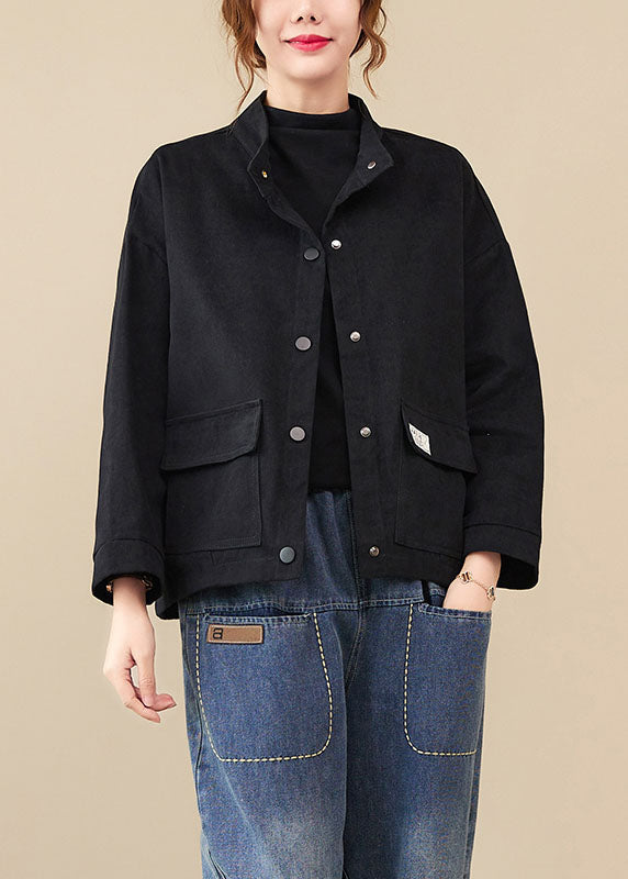Coffee Pockets Patchwork Button Coats Fall