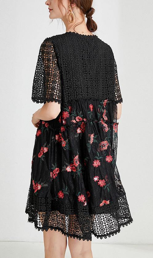 Black Embroidery Lace Bow Summer Dress