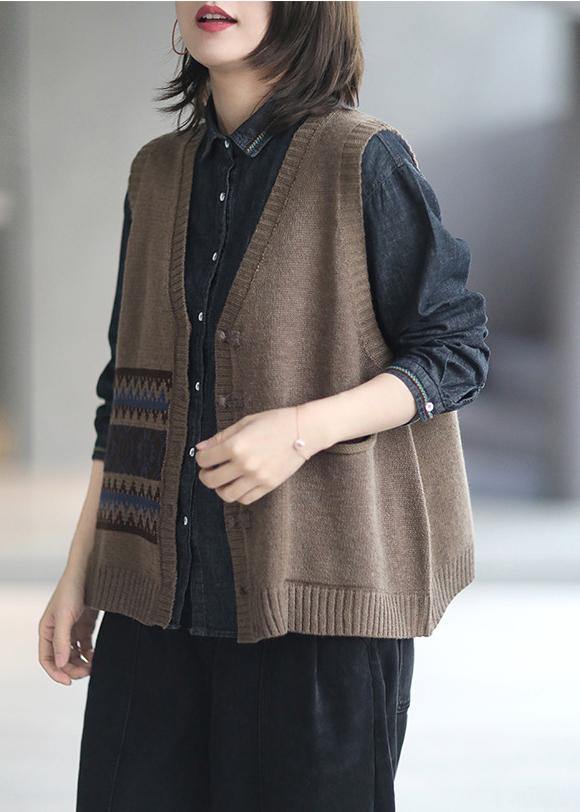 Comfy Chocolate Knit Blouse V Neck Sleeveless Knit Tops