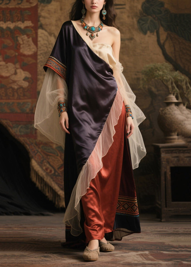 Asymmetrical Patchwork Tulle One Shoulder Long Dress Summer