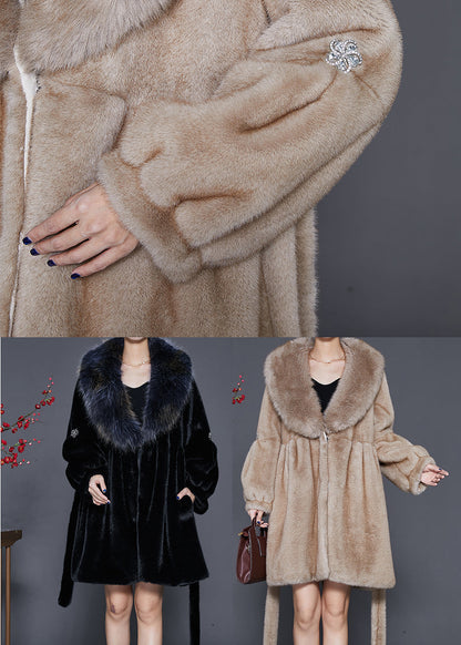 Black Thick Faux Leather and Fur Coat Outwear Oversized Winter