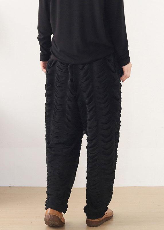 Black Wrinkled Elastic Waist Fall Harem Pants