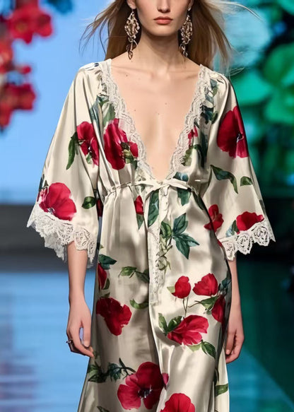 Style V Neck Print Silk Holiday Dresses Summer