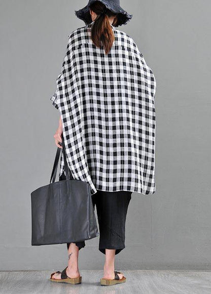 Black Plaid Batwing Sleeve Linen Top Summer