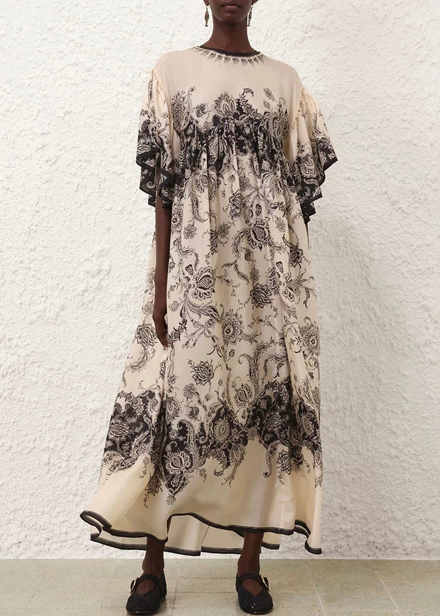 O Neck Print Cotton Long Dresses Summer