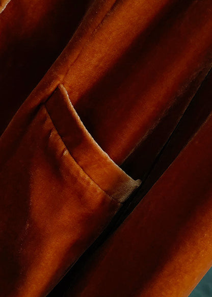 Orange O-neck Button Patchwork Silk Velour Coats Spring