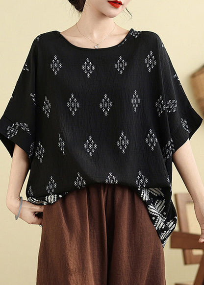 Black O-neck Loose Top Summer