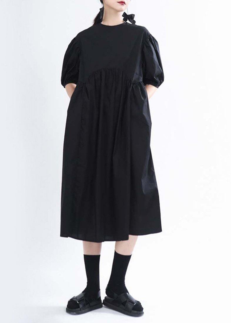 Handmade Black O-neck Long Summer Cotton Dress