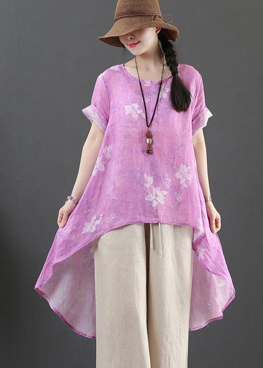 Italian Purple Print Linen Button Summer Shirt Top
