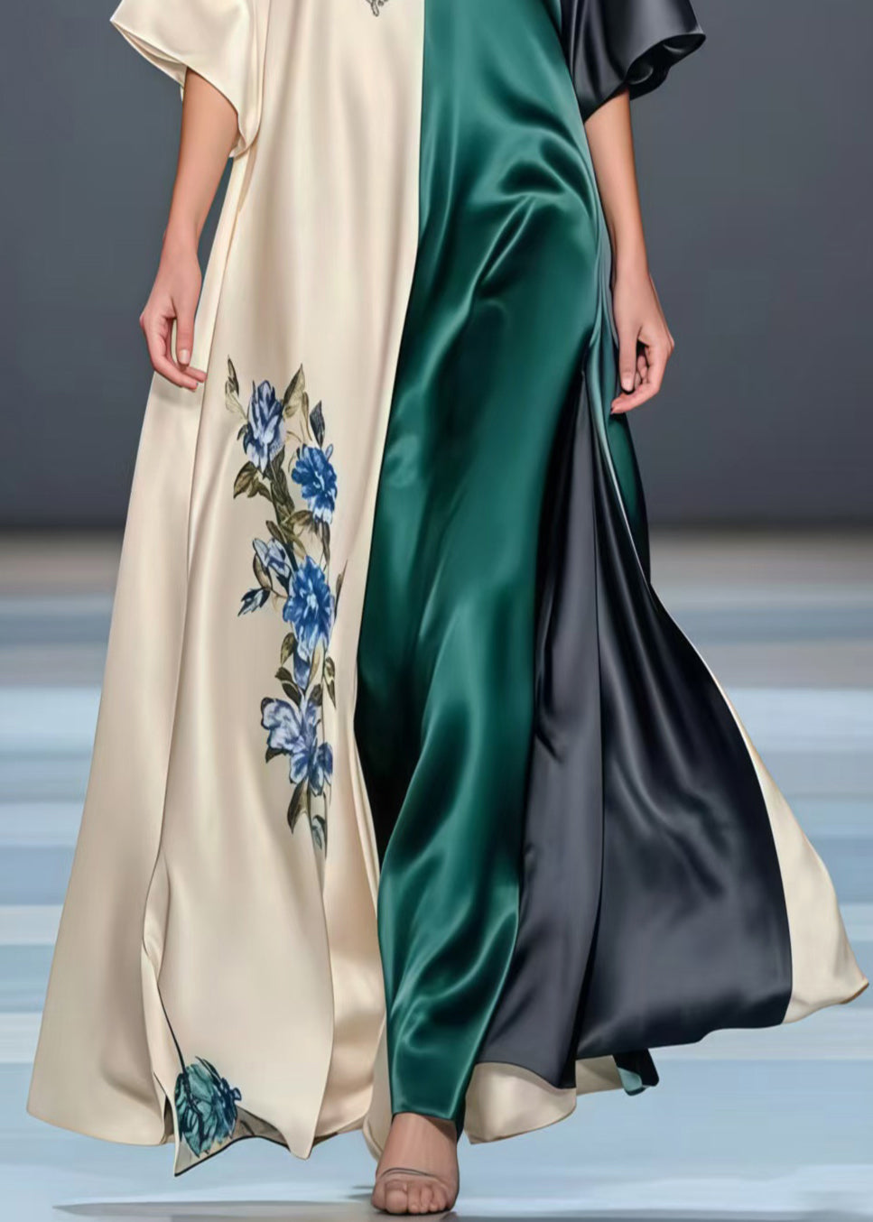 Asymmetrical Patchwork Draping Silk a Line Dress Summer