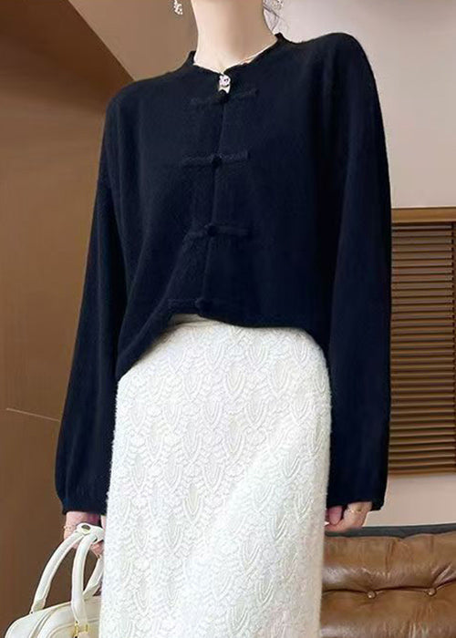Black Button Woolen Knit Coats Fall