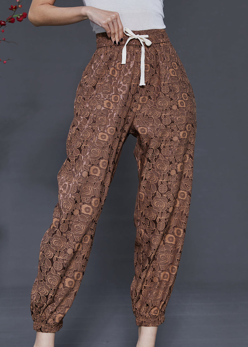 Coffee Jacquard Chiffon Harem Pants Summer