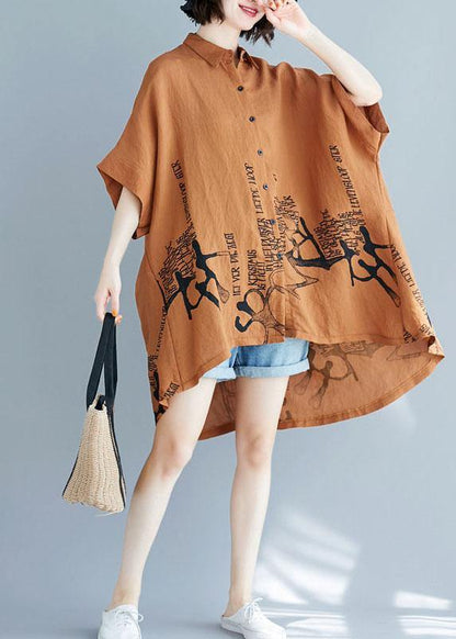 White Graphic Peter Pan Collar Cotton Tops Summer