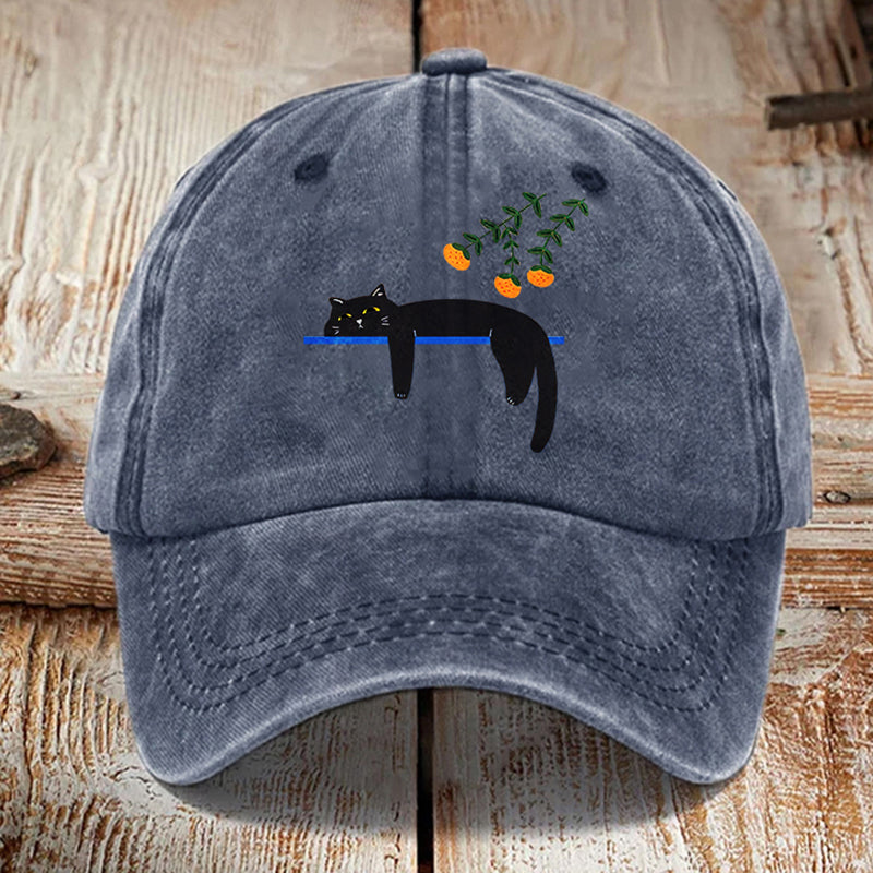 Comstylish Abstract Creative Lazy Black Cat Washed Sun Hat