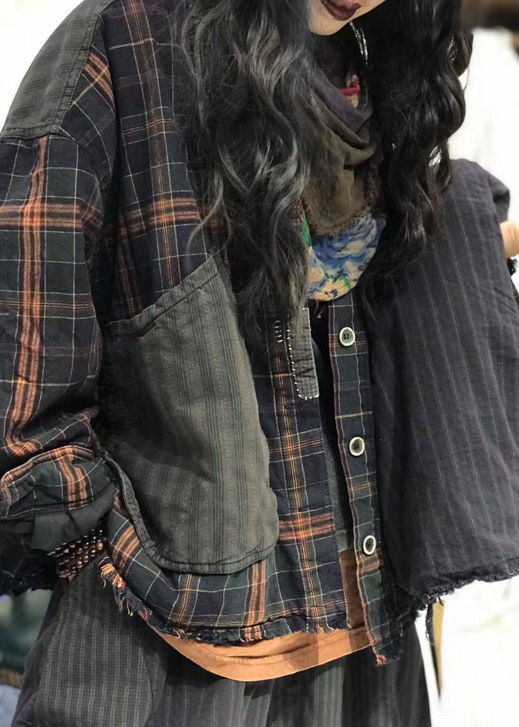 Black Pockets Peter Pan Collar Plaid Patchwork Coats Spring