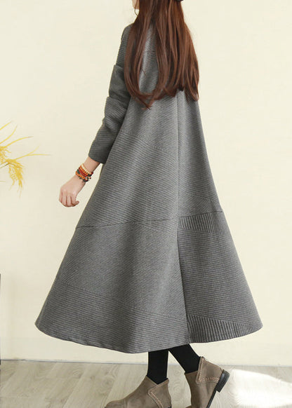 Grey Turtle Neck Pocket Knit Dress Long Sleeve