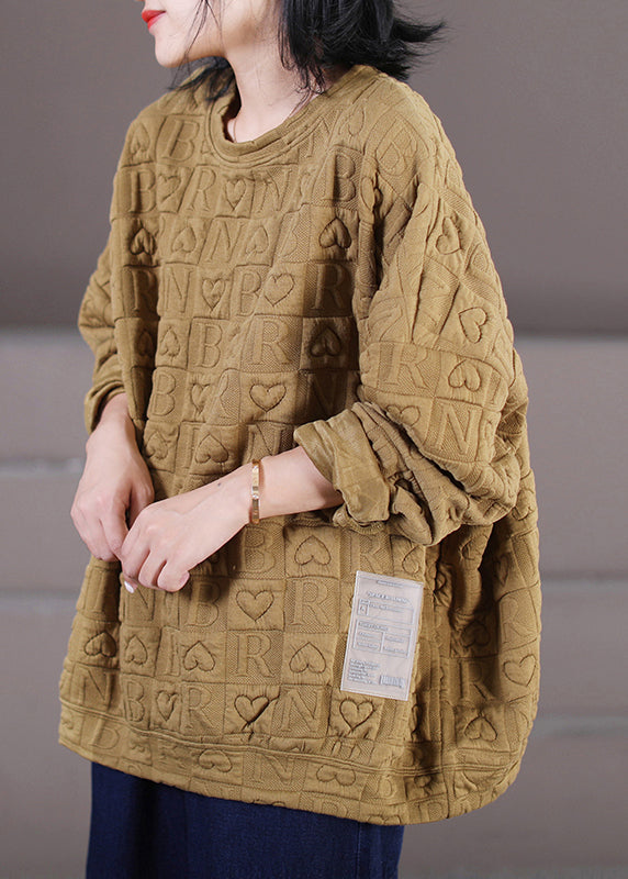 Simple Yellow O-neck Graphic Patchwork Sweatshirts Long Sleeve