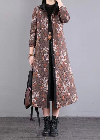 Coffee Peter Pan Collar Patchwork Fine Cotton Filled Coats Winter