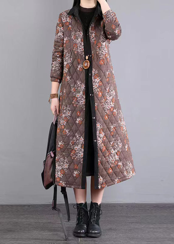 Coffee Peter Pan Collar Patchwork Fine Cotton Filled Coats Winter