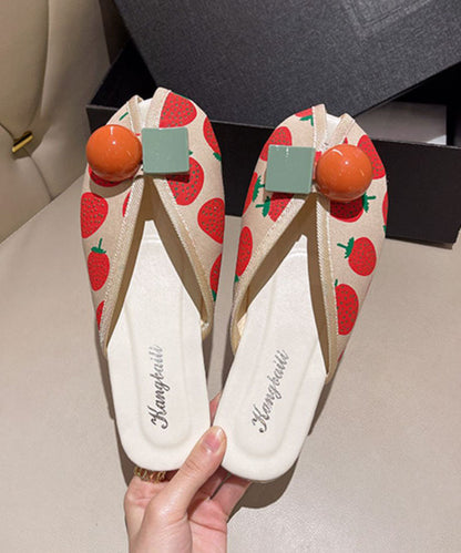 Diy Strawberry Print Splicing Slide Sandals Cotton Fabric